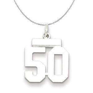 Silver, Athletic Collection Medium Polished Number 50 Necklace - 20 In